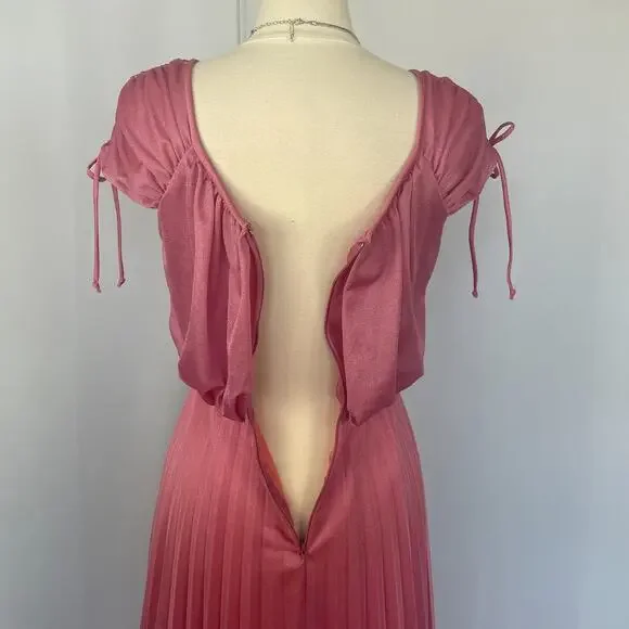 Vintage Formal Dress Size Small Pink Accordion Pleated Maxi Prom Bridesmaid 80s - Picture 9 of 16